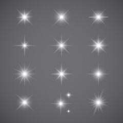 Lights effect set isolated on gray background. Collection of various sparkle effect for backdrop and wallpaper. Light effect vector illustration