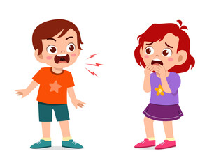 little boy angry and shout to little girl