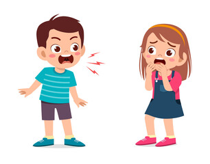 little boy angry and shout to little girl