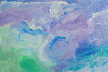 abstract creative background: light bright chaotic spots of oil paint on linen canvas before tone priming