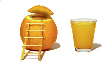 Fresh prepared orange juice in a glass with isolated background