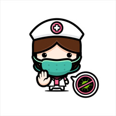 cute nurse character design wearing a mask against the virus