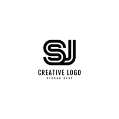 SJ Striped Combination Logotype. Typography for Company and Business Logo.