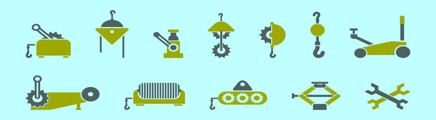 set of lifting equipments cartoon icon design template with various models. vector illustration isolated on blue background
