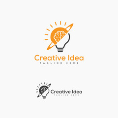 Cosmos brain and bulb isolated logo design for technology education logo. Symbol of creativity, creative idea logo designs template