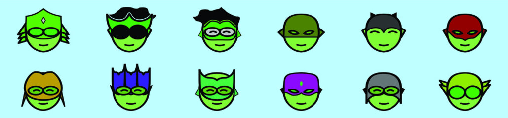 set of superhero mask cartoon icon design template with various models. vector illustration isolated on blue background