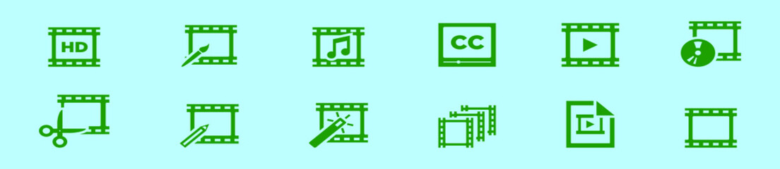 set of video editing cartoon icon design template with various models. vector illustration isolated on blue background