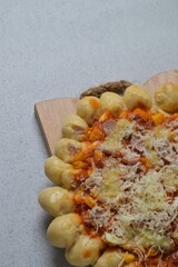 Pizza is a type of food that was created in Italy. It is made by putting 