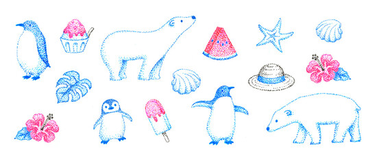 夏のイメージの点描画