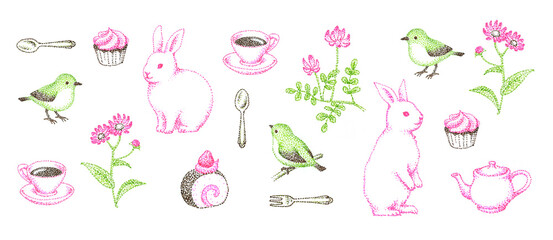 春のイメージの点描画