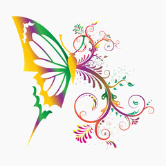 free to fly slogan with colorful flowers in butterfly half shape illustration