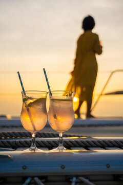 Drink Colorful Cocktail In Party On Cruise