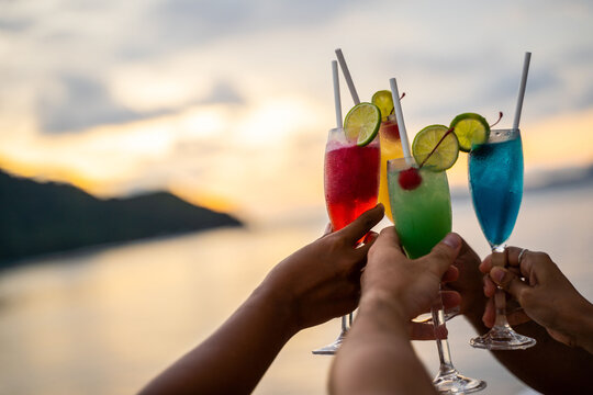 drink colorful cocktail in party on cruise
