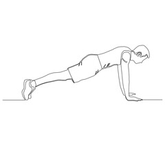 Continuous  line of man push up exercise vector. preparing for pushing up.