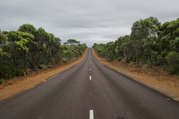 Fototapeta na wymiar Kangaroo Island rural road South Australian landscape in remote area.