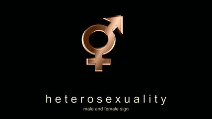 Heterosexual. Female and male sign. Illustration. The symbol that represents the heterosexuality. In addition to LGBT, intersex, androgynous groups and hermaphrodite. Elegance, in ocher tones.
