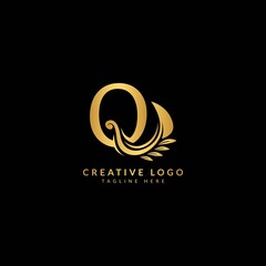 Initial Q luxury logotype with flourish ornament. Typography for company and business logo.