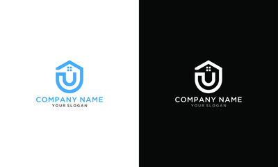 House U Letter Logo. Creative Icon Created From Negative Space of Initial U Combined With Minimalist House Shape Design. Perfect for the modern real estate industry. - obrazy, fototapety, plakaty