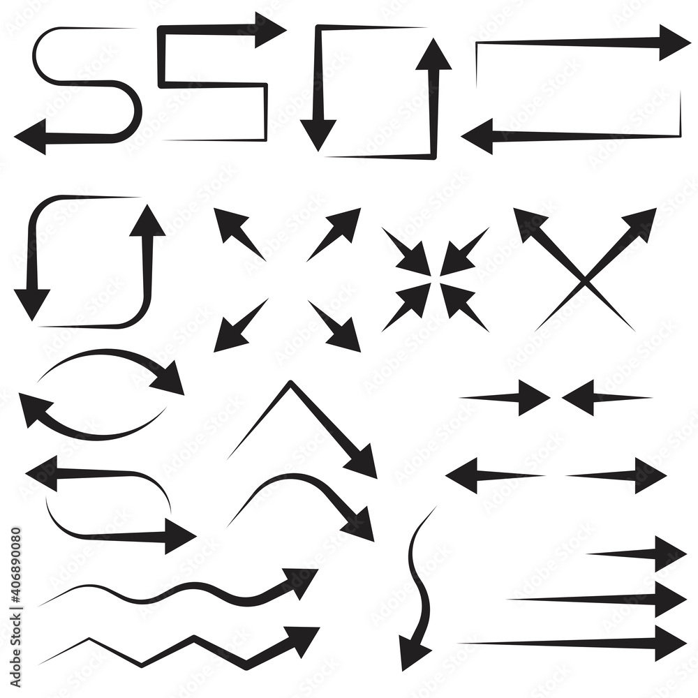 Poster line art different arrows. modern thin line design. arrow set. stock image. eps 10.