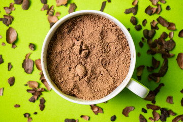 cocoa inside a white cup with green background
