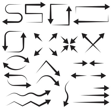 Line art different arrows. Modern thin line design. Arrow set. Stock image. EPS 10.
