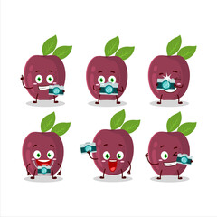 Photographer profession emoticon with passion fruit cartoon character