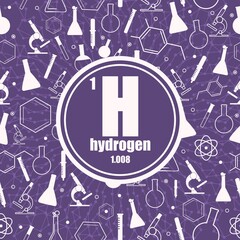 Fototapeta premium Hydrogen chemical element. Sign with atomic number and atomic weight. Chemical element of periodic table. Connected lines with dots. Circle frame with icons.