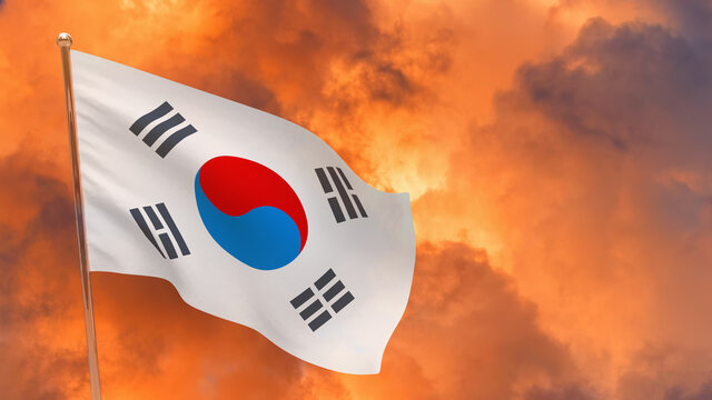 South Korea Flag On Pole