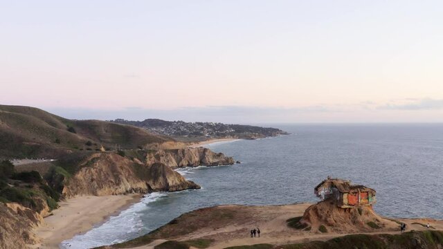 AERIAL: Devil's slide bunker sunset, drone view 16