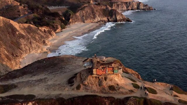 AERIAL: Devil's slide bunker sunset, drone view 15