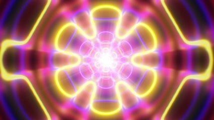 Abstract Neon Glow Laser Flower Petal Shape Endless Tunnel Reflection - Abstract Background Texture