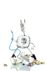 funny miniature craftsman, built from tools and materials