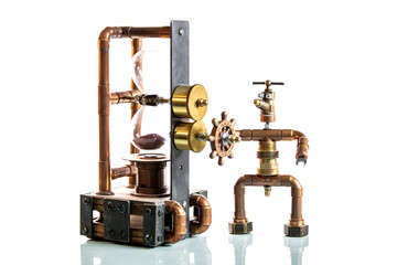 funny miniature craftsman, built from tools and materials