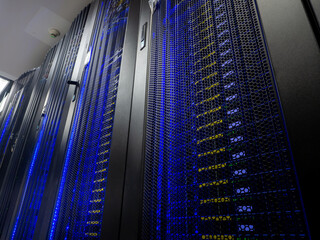 Server room data center. Backup, mining, hosting, mainframe