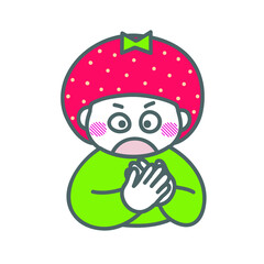 イチゴバレンタイン_イチゴの帽子で告白の結果を待っている女の子のイラスト