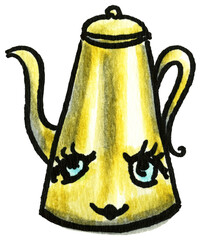 Whimsical Big Eyed Kettle Illustration