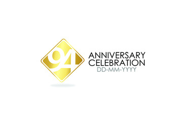 Square Simple 94 year anniversary, minimalist logo years, jubilee, greeting card. Birthday invitation, sign. Gold space vector illustration on white background - Vector
