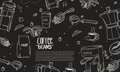 Hand drawn Coffee equipment composition background