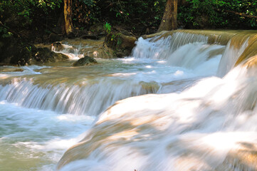 Waterfall Cascade at Erawan National Park in Thailand