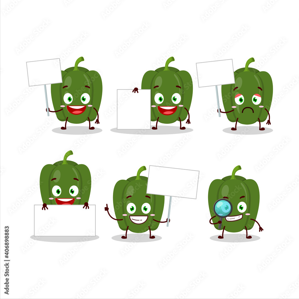 Sticker Green pepper cartoon character bring information board