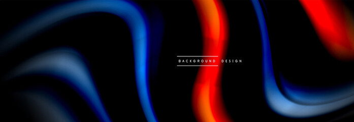 Dynamic motion abstract background. Color blurred stripes on black. Wave liquid lines poster. Vector illustration