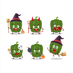 Halloween expression emoticons with cartoon character of green pepper