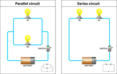 Series and parallel circuits Battery graphics vector illustration EPS file format