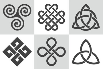 Celtic knots. Set of sacred vector patterns. Traditional celtic elements. - obrazy, fototapety, plakaty