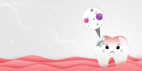 Tooth decay character, children dentistry concept. Vector Illustration