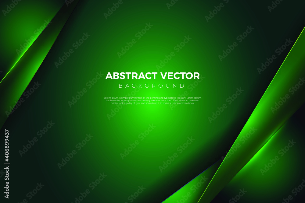 Poster abstract background with green metallic shapes. black and green abstract vector background with plac