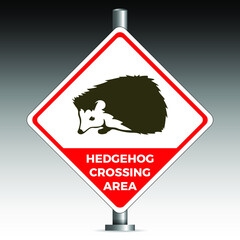 Vector of hedgehog crossing area sign. Caution sign on road. Eps10 vector illustration.
