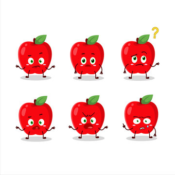 Cartoon character of new red apple with what expression