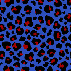 Seamless pattern Leopard print . Leopard blue background with red spots vector illustration