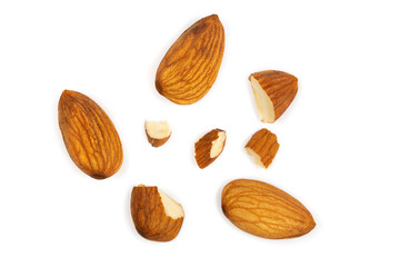 Top view Almond isolated on white background